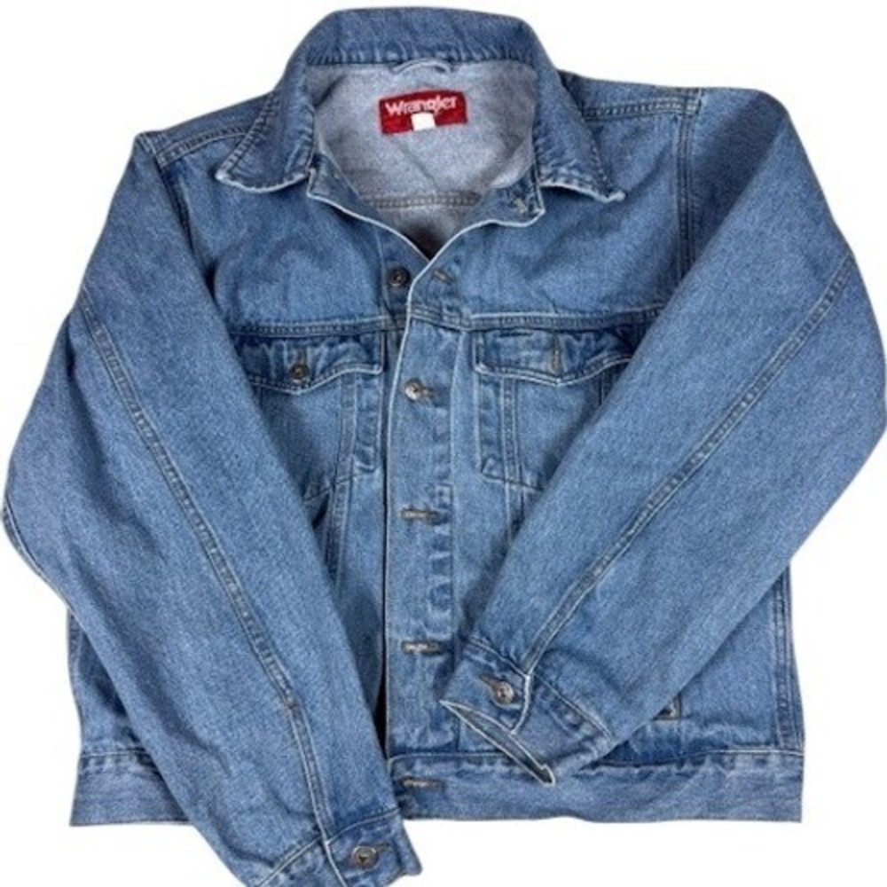 Wrangler Hero Men's Large Denim Trucker Jacket Medium Wash Cotton‎ Western